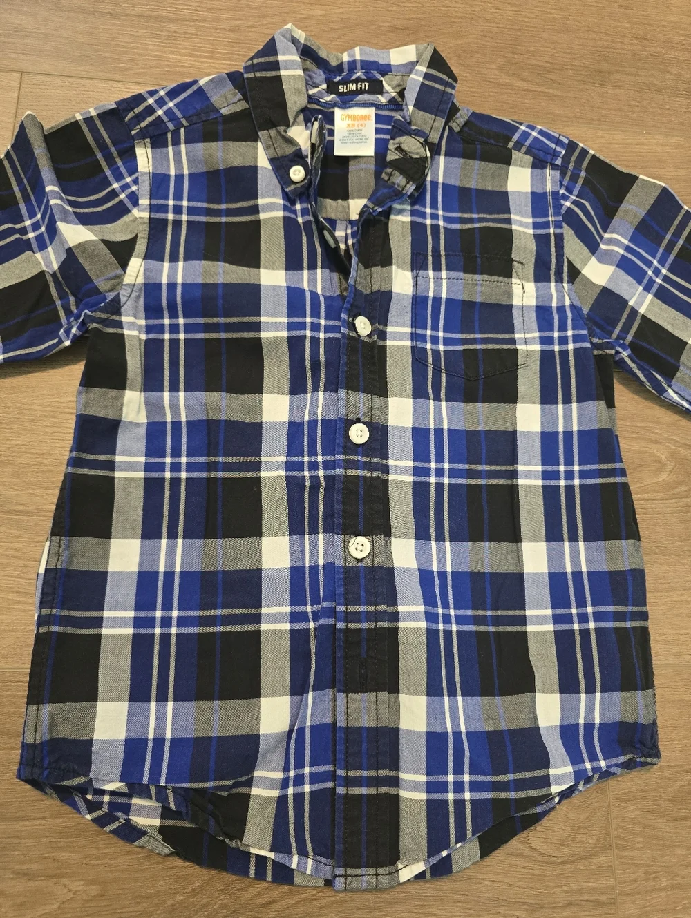 Gymboree Boys Plaid Button-Up Shirt Blue Black Slim Fit Size 4 XS‎